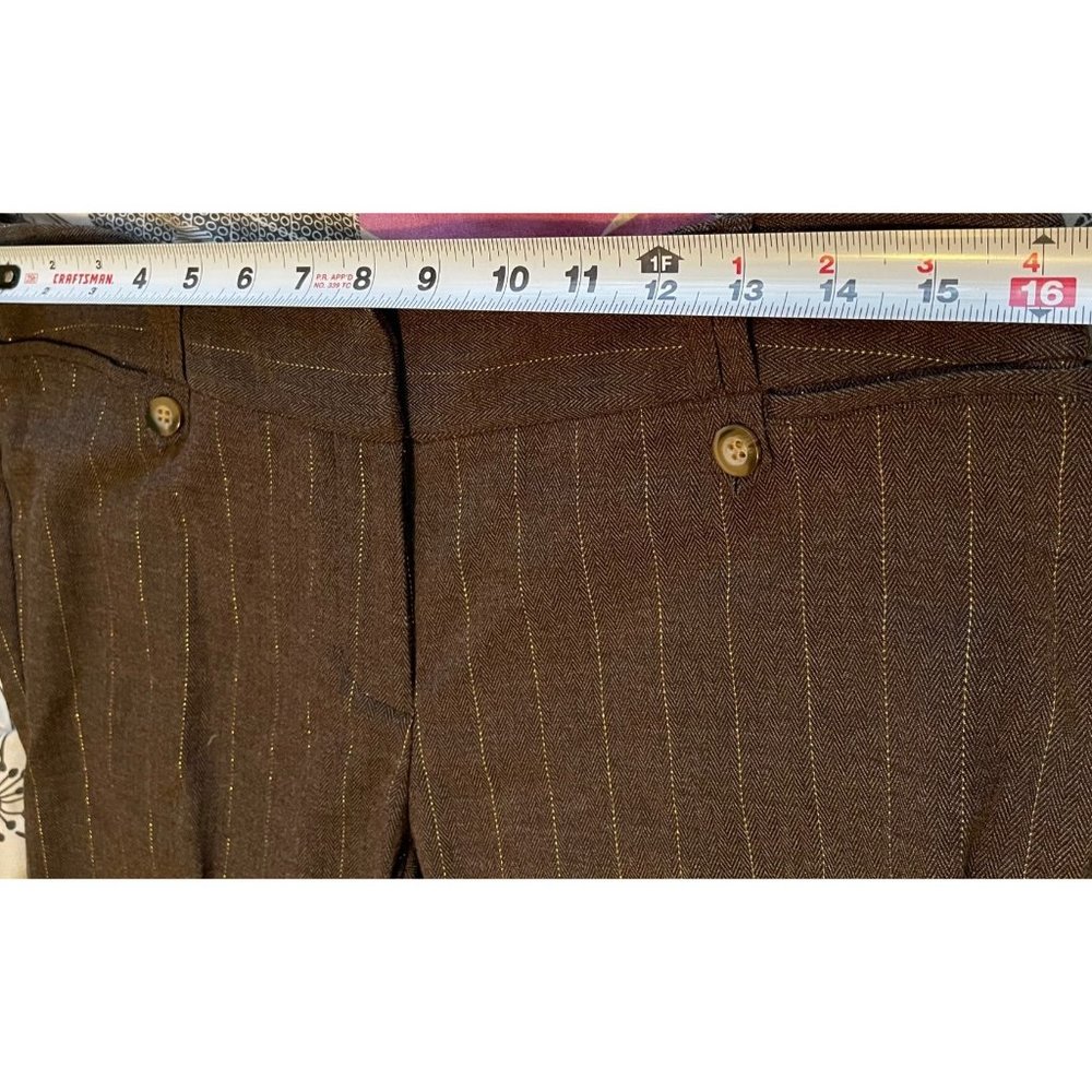 COPPER‎ KEY WIDE LEG TROUSER SIZE 14 BROWN PINSTRIPE GOLD THRED STRIPE - Picture 5 of 8